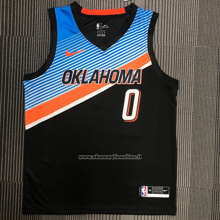 Maglia Oklahoma City Thunder Russell Westbrook #0 Citta 2020-21 Nero